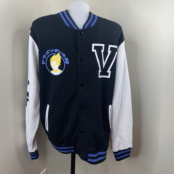 Dragonball Z Vegeta Mens Sz S Varsity Snap Button Black White Anime Jacket Coat - Picture 1 of 9
